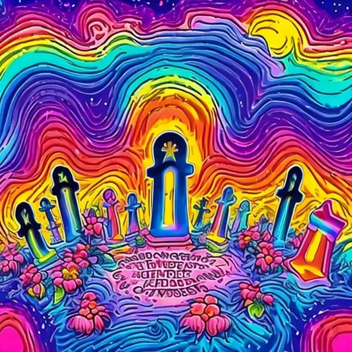 Prompt: Cemetery in the style of Lisa frank