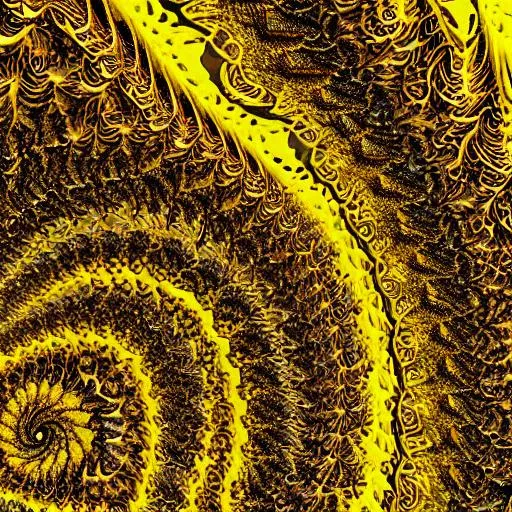 Prompt: yellow fractal swirly, highly layered art, mixed media, hynogogic, psych