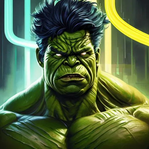 Prompt: "super ultra maga hyperdetailed hyerrealistic portrait of the Hulk as a delirium of the endless infinite,  bright neon vivid colourful articulate make up, the sandman, made by caravaggio stanley artgerm lau wlop rossdraws artstation cgsociety 8k 3D concept art cgsociety octane render"