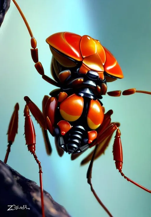 Prompt: UHD, , 8k,  oil painting, Anime,  Very detailed, zoomed out view of character, HD, High Quality, Anime, Pokemon, Parasect is a large cartoonish orange insectoid hermit-crab-like cicada Pokémon that has been completely overtaken by the parasitic mushroom on its back. It has a small head with pure white eyes and a segmented body that is mostly hidden by the mushroom. It has three pairs of legs with the foremost pair forming large pincers. The fungus growing on its back has a large red cap with yellow spots throughout.

The insect has been drained of nutrients and is now under the control of the fully-grown tochukaso. Removing the mushroom will cause Parasect to stop moving. It can thrive in dark forests with a suitable amount of humidity for growing fungi. Swarms of this Pokémon have been known to infest trees. The swarm will drain the tree of nutrients until it dies and will then move on to a new tree. 

Pokémon by Frank Frazetta