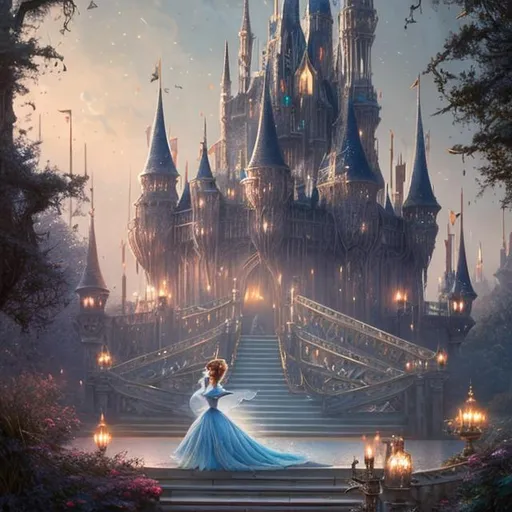 Prompt: Abstract dark fantasy romance book cover of cinderella's glass slipper in front of a fantasy castle. highly detailed, fantasy artwork, digital painting, greg rutkowski, 8k, concept art, artstation, hyper detailed, rule of thirds, no text