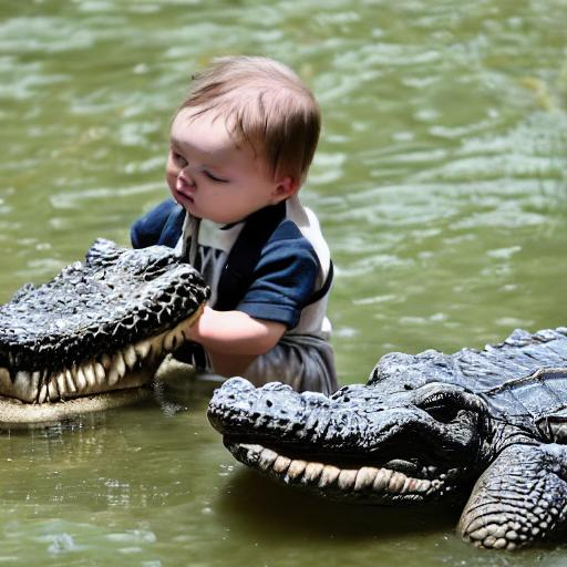 A baby kissing a crocodile | OpenArt