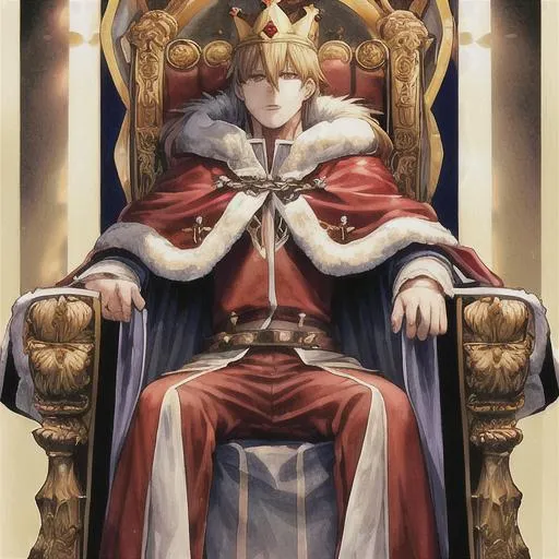 king sitting on his throne,fur cloak