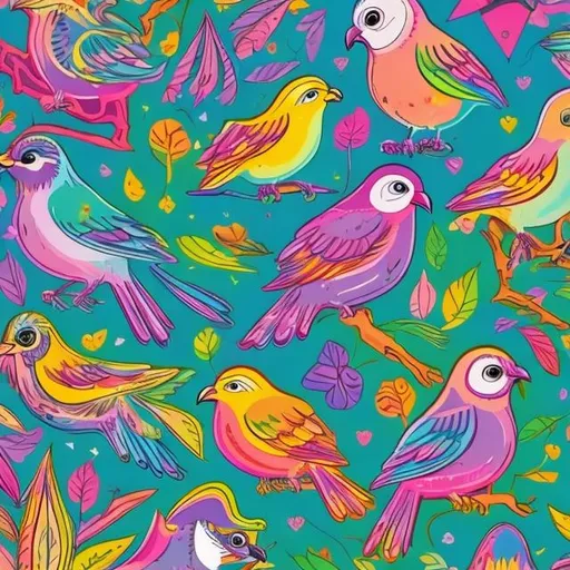 Prompt: Lisa frank style of birds in the forest