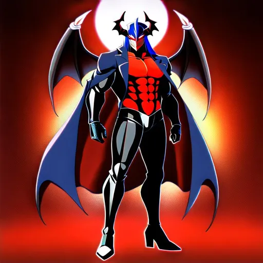 Prompt: A man villain demon that looks like a hero  full body, high quality, high definition with a dark dragon patterned  mask 