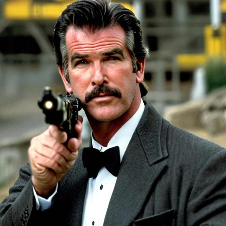 Age 35 Pierce Brosnan With A Thick Mustache As James