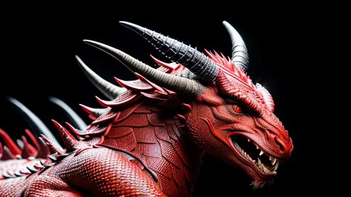 Prompt: Photorealistic Red Dragon, Red Skin and eyes, Black markings on his face, Black horns with red tips,  Intricately Detailed, Hyper Detailed, Hyper Realistic, Volumetric Lighting, Beautiful coloring and face detail