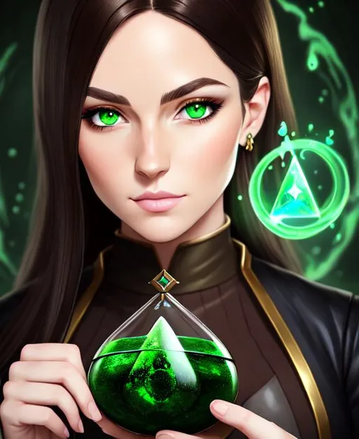 Prompt: Full body Portrait of {alchemist} with {black brown} hair and green eyes with beautiful face, {alchemy lab}, holding alchemy stones, full body, perfect composition, hyperrealistic, super detailed, 8k