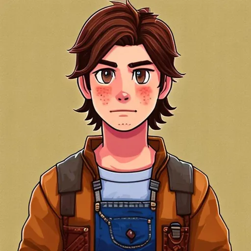 Prompt: stardew valley art styled male character with brown hair and a goatee