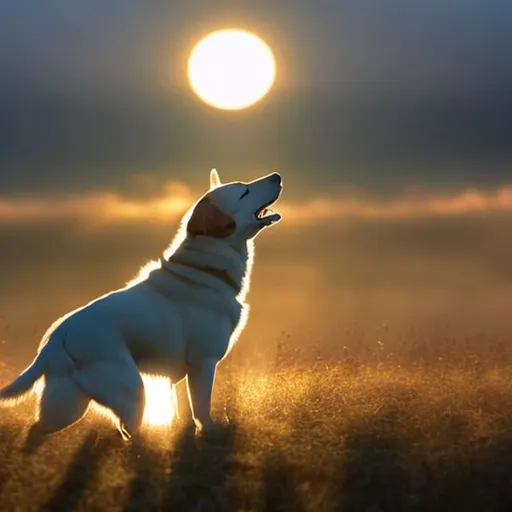 Prompt: A dog rising sun
