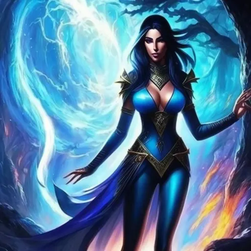 Prompt: Magic the Gathering art, D&D. A Vedalken Woman {Tall and Slender} {{Blue Skin}}.