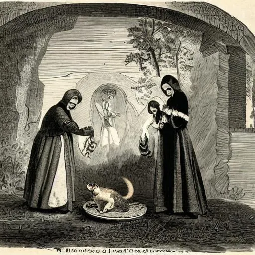Prompt: Burial for a pet squirrel, 1850