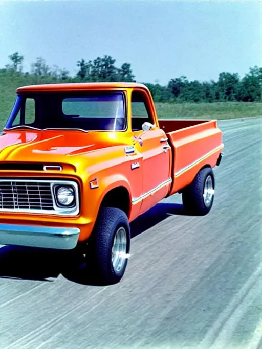 Prompt: Back pov of a c10 chevy truck 1969 drifting on rainbow road