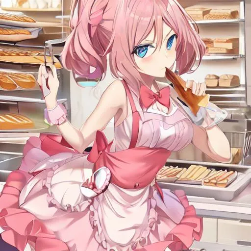 Premium Photo | Anime girl in a bakery with a cake and cupcakes generative  ai