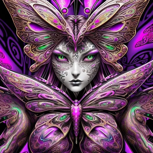 Prompt: beautiful freeform colorful chaos epic bold, 3D, HD, {one}({liquid metal {Celtic}butterfly} with {purple gold pink green red silver blood}ink), expansive psychedelic background, hyper realistic, uber detailed, 64k, high quality, sharp focus, studio photo, intricate details, highly detailed --s98500