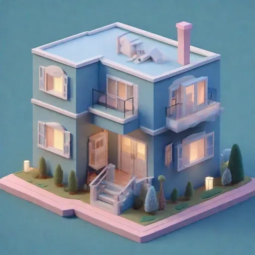 Prompt: Tiny cute isometric house, soft smooth lighting, light source on left, soft colors, soft colors, 100mm lens, 3d blender render, trending on polycount, modular constructivism, blue blackground, physically based rendering, centered