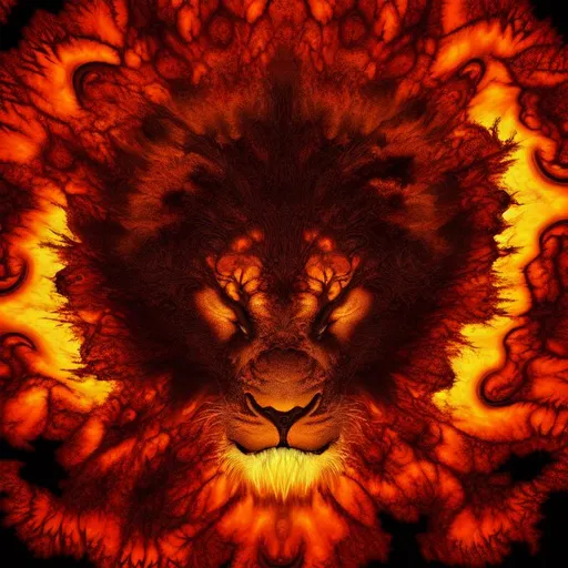 Prompt: scary horror 3D HD Mandelbrot Julia Fractal inky plasma sunset {African}Lion freeform dark chaos --s98500