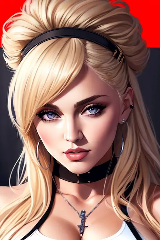 Prompt: hip hop magazine cover - full body
Madonna, 26 years old, blonde hair, happy, parted bangs, brown eyes, ethereal, urban clothing, wild hair, royal vibe, highly detailed, digital painting, Trending on artstation , HD quality, tan skin, Big Eyes,artgerm, by Ilya Kuvshinov