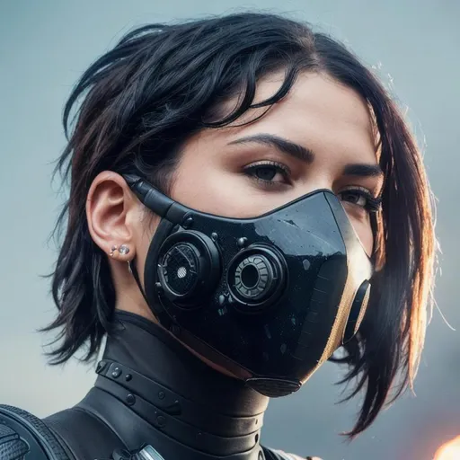 Prompt: A beautiful realistic characters Viper from Valorant ,  American  face, short black hair, full body, bike bodysuit, high texture, high detail, wearing gas mask, intricate, elegant, sharp focus, digital painting, shoulder length hair,  makeup,  perfect face, ultra-realistic, unreal engine 8k octane, 3d lighting, UHD, HDR, 8K, fire effect, perfect face.