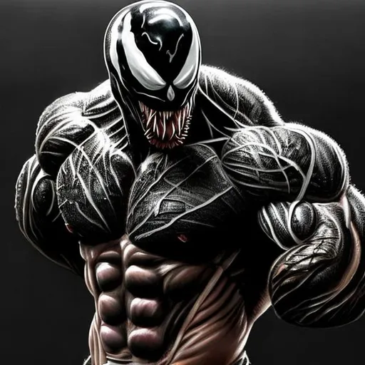 Prompt: venom, hyper realistic, black, realistic. muscle.