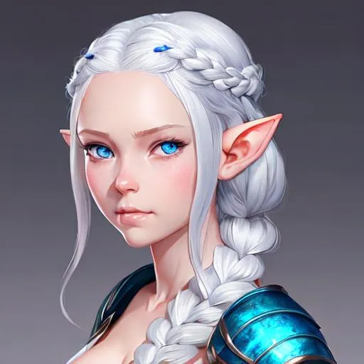 portrait of a beautiful elf girl, one single braided...