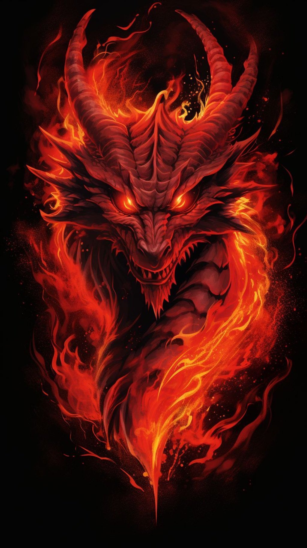 Prompt: flames morphing into a red dragon further up
