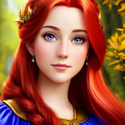 Prompt: a realistic feminine princess, Rapunzel, but with red hair, HD
