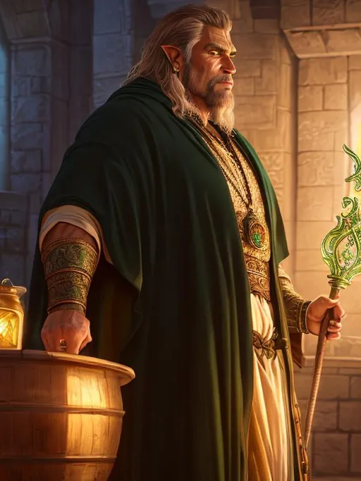 Prompt: UHD, 8k, high quality, ultra quality, cinematic lighting, special effects, hyper realism, hyper realistic, Very detailed, high detailed face, high detailed eyes, medieval, fantasy, D&D, oil painting, orc man, green skin, strong, fitness, georgeus, wizard, robe, holding a staff