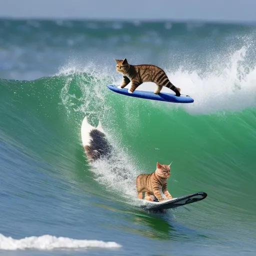 Prompt: A cat surfing