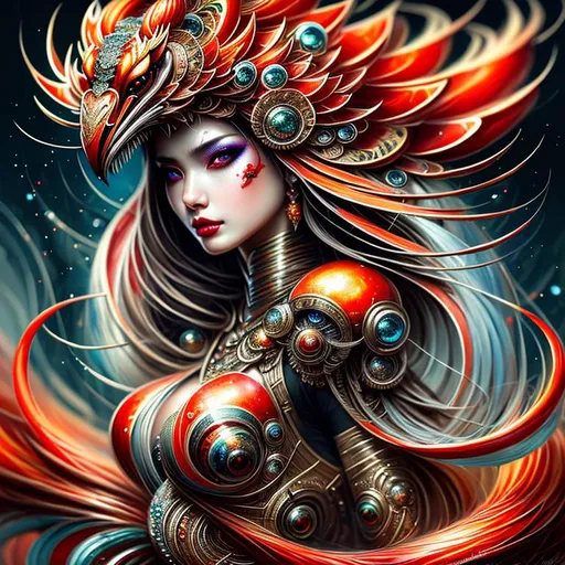 Prompt: Beautiful chaos goddess covered in arrows with detailed red an black features in erupting nonsense filled with illuminating twists, shrimp, by anna dittmann, digital painting, extreme detail, 4k, ultra hd, hyper detailed, colorful, wlop, digital painting, random items covered skin, anime character, background digital painting, digital illustration, extreme detail, digital art, ultra hd, vintage photography, beautiful, aesthetic, style, hd photography, hyperrealism, extreme long shot, telephoto lens, motion blur, wide angle lens, sweet,