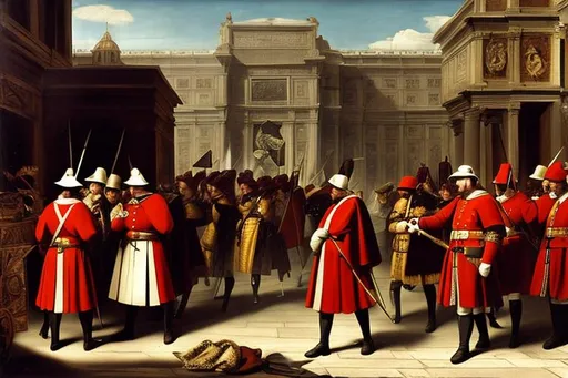 Prompt: Sack of Rome, 1527. Annihilation of the Swiss Guard