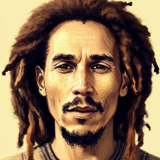 Prompt: dreamy portrait of Bob marley with sharp brown eyes, upper body visible, ultra realistic, highly detailed, hd, sharp focus, cinematic lighting, mood lighting, realistic, photorealistic, vivid colors, photograph, digital art, non blurry, sharp, artstation, concept art, smooth, illustration