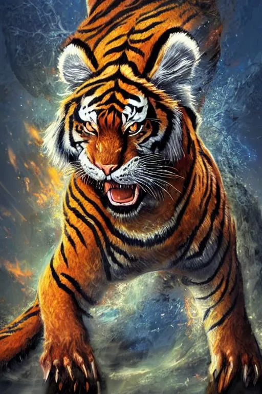 Prompt: fantasy tiger warrior artwork