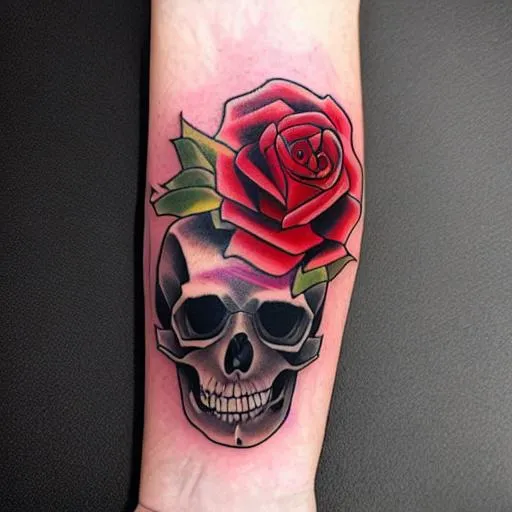 Prompt: American traditional tattoo flash rose skull