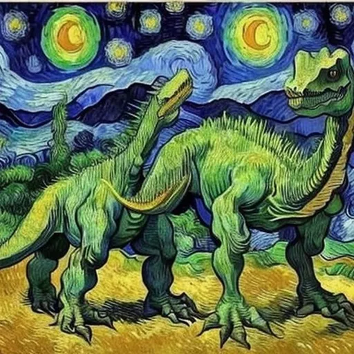 Prompt: vincent van gogh painting of a dinosaurs 