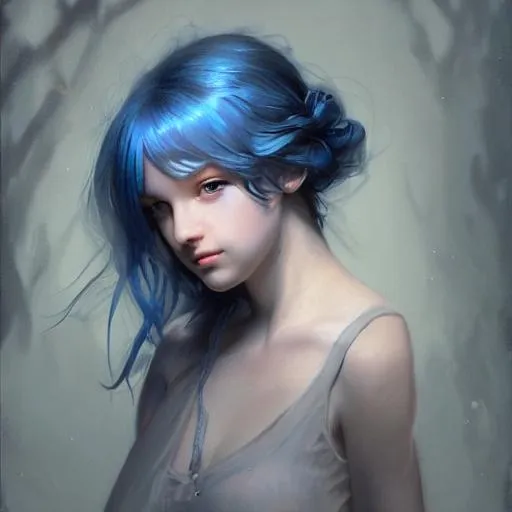 Portrait of beautiful young girl with blue hair and... | OpenArt