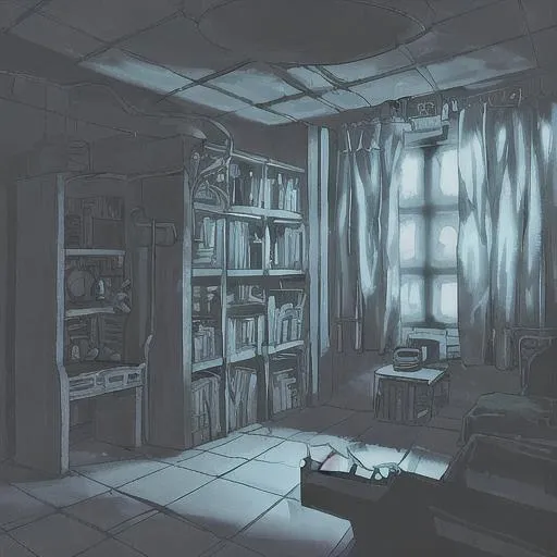 Prompt: sci-fi room small , dark , scary
