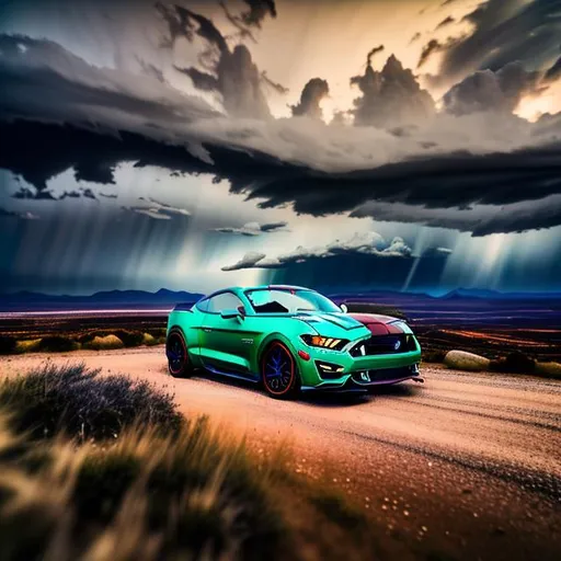 Prompt: long shot scenic professional photograph of {scenery}, perfect viewpoint, highly detailed, wide-angle lens, hyper realistic, with dramatic sky, polarizing filter, natural lighting, vivid colors, everything in sharp focus, HDR, UHD, 64K, with A man, car like mustang,messy hair,good bulk physic, 