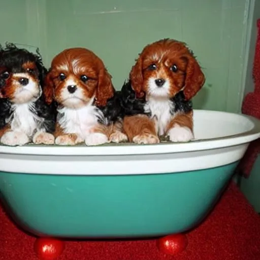 cute cavapoo puppies with a bath OpenArt