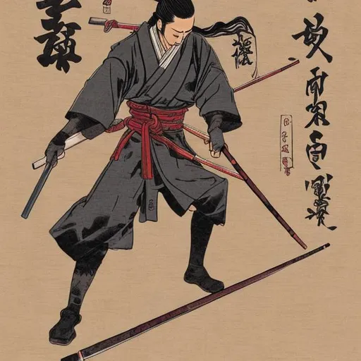 Prompt: samurai quarterstaff