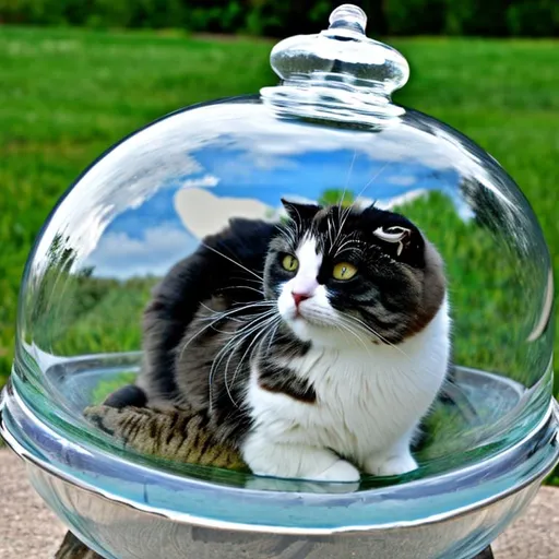 Prompt: cat under the glass dome 