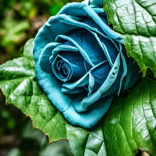 Prompt: A leaf is speking with a blue rose