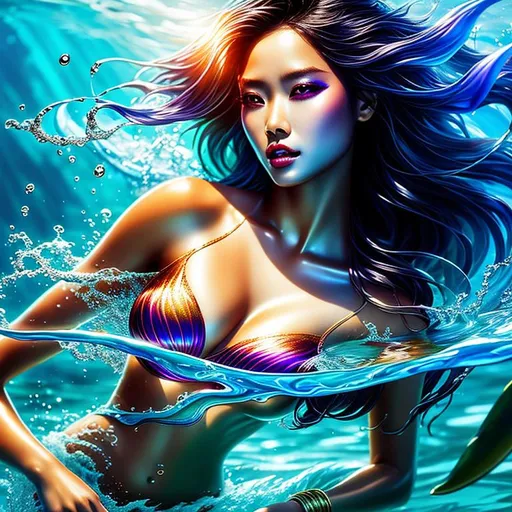 Prompt: Tropical Epic Beautiful Aquatic (Beautiful melancholy {goddess}female liquid satin}), hyper realistic, expansive oceanic background, hyper realistic, 8K --s99500