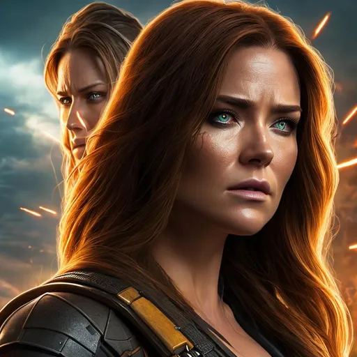 Prompt: High resolution hyperrealistic dynamic image of hope summers merged with x-23, symmetrical detailed photorealistic face, highly detailed, cinematic, uhd, hdr, 64k