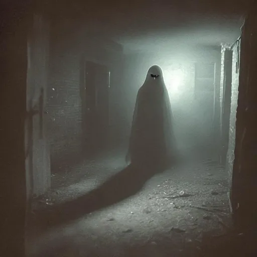 Prompt: Most realistic picture of a ghost in a basement