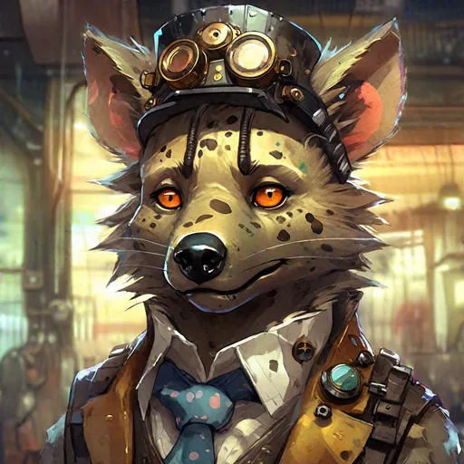 Prompt: "portrait anime adorable anthropomorphic hyena steampunk, glowing eyes with reflection, watercolor, mechanic background, Yoshikata Amano, Edwin Landseer, Ismail Inceoglu, Russ Mills, Victo Ngai, Bella Kotak, hyperdetailed 8K resolution HDR DSLR, ultra detailed, ultra quality, CGSociety, intricately detailed, color depth, anthro hyena steampunk"