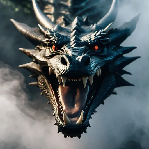 Prompt: Foggy dragon face with mouth closed, cinematic, professional, Foggy dragon face with mouth closed, cinematic, professional, Apply a high-angle perspective to make the subject seem smaller and more vulnerable