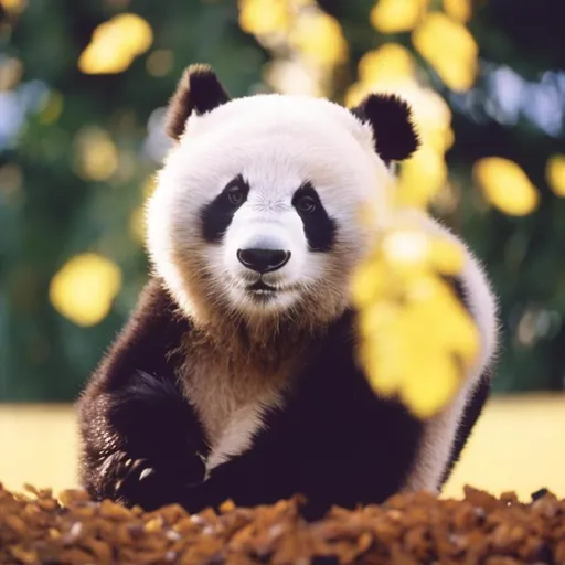 Prompt: panda bear jumping on trees