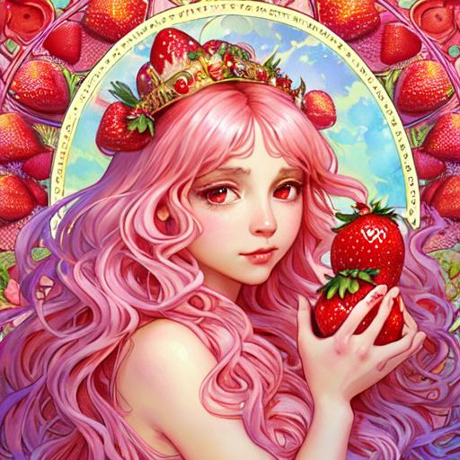 Fantasy Strawberry Goddess With Long Fluffy Hair, Go... OpenArt