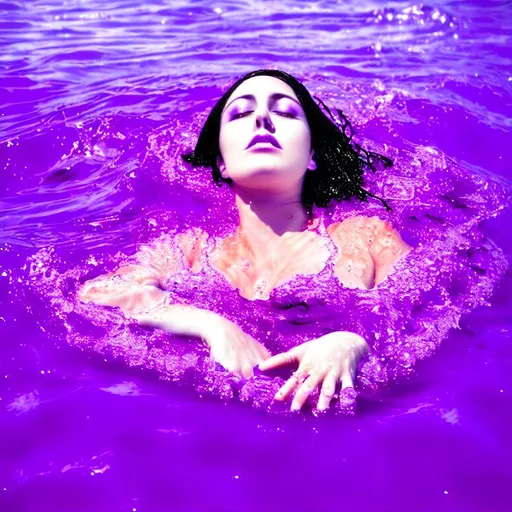 Prompt: purple beautiful woman drowning